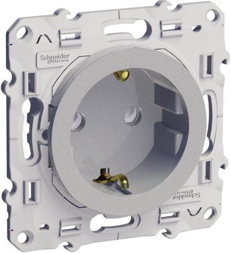 Розетка с заземлением без рамки Schneider Electric Odace 1-м. шторки алюминий картинка